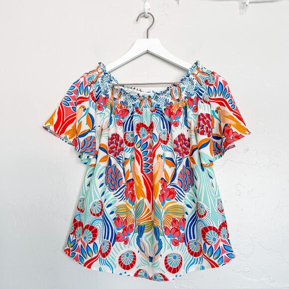 Flying Tomato Floral and Bird Off the Shoulder Top Small - Picture 1 of 5